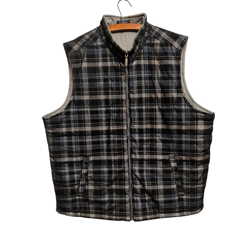 Tommy Bahama Corduroy Vest Mens Blue Gray XL Zip Reversible Quilted Insulated
